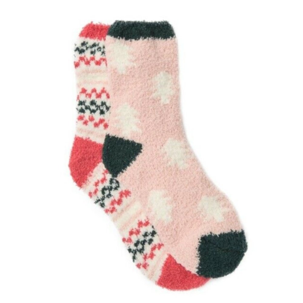 Free Press Patterned Micro Crew Fuzzy Sock 2 Pack: Ivory Egret Knit Fairisle